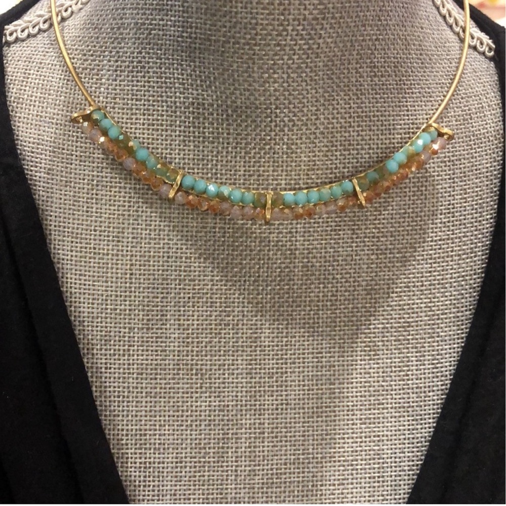 Semi Precious Beaded Modern Wire Collar Necklace, Boutique-NWT